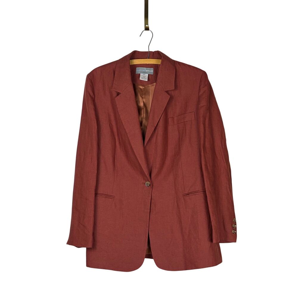 Clifford & Wills Rust Red Linen Blazer Womens 14 Business Casual Fall